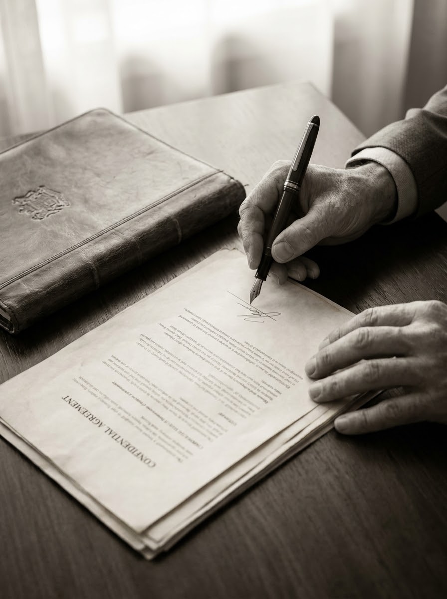 Signing a legal document with a fountain pen — attention to every detail